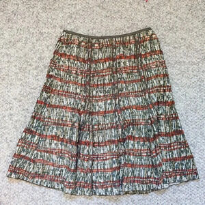 Nic + Zoe Women's Striped Camo Printed Midi Skirt Pleated Sz 12 Green Red A-line